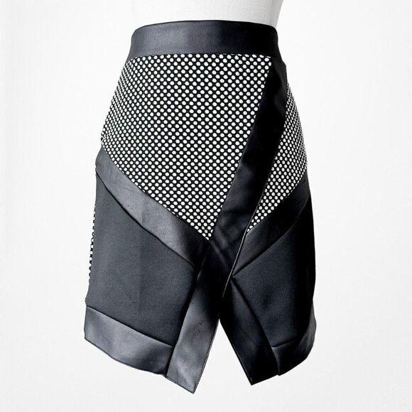 River Island Black Faux Leather Geometric Print Front Slit Bodycon Mini Skirt - Picture 3 of 6